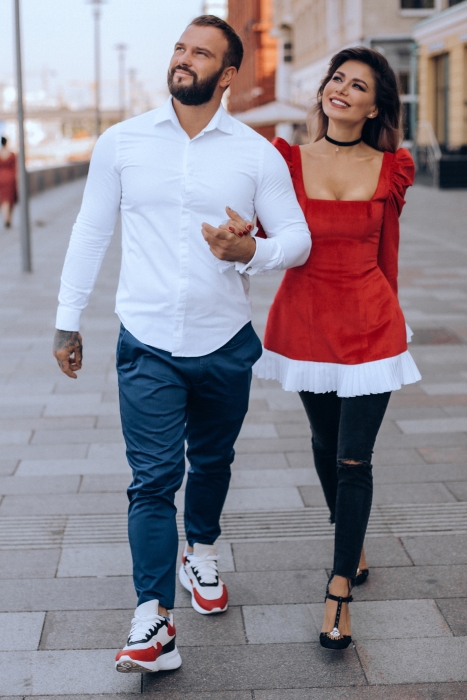 Платье-корсет "Эдит" красный бархатный, с белой отделкой