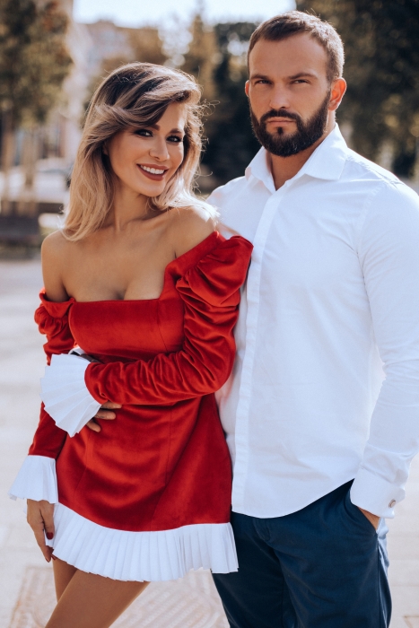 Платье-корсет "Эдит" красный бархатный, с белой отделкой