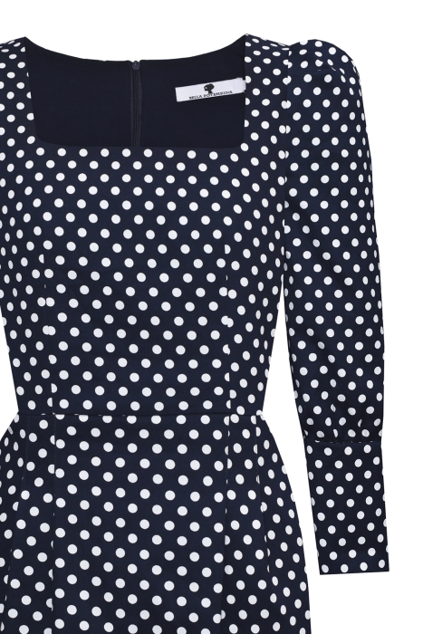 Платье "Ханна" синее, белый горох