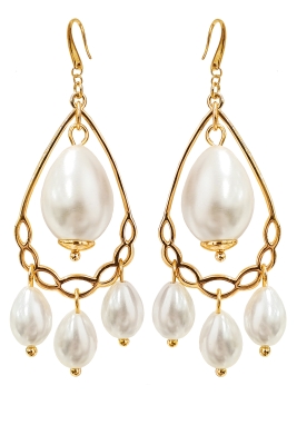 Серьги - подвески с жемчугом, золотистые