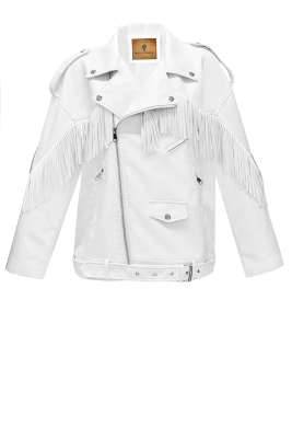 Куртка - косуха "Лэйни" белая (молочная), с бахромой, эко-кожа