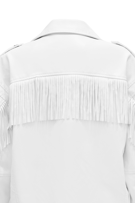 Куртка - косуха "Лэйни" белая (молочная), с бахромой, эко-кожа