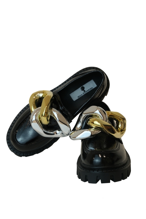 Лоферы "FW 23-24" черные, на платформе, ЛАК, крупная цепь