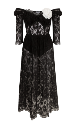 Платье "Габанна" , Черное В Бельевом Стиле,Кружевное (Миди)