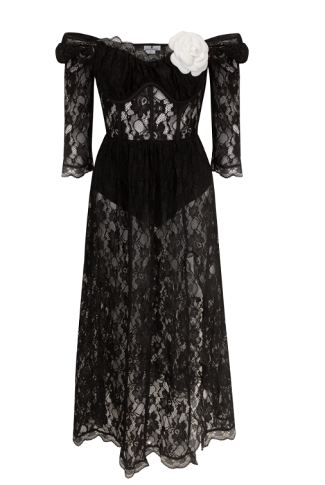 Платье "Габанна" , Черное В Бельевом Стиле,Кружевное (Миди)