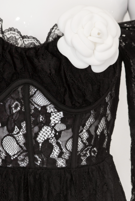 Платье "Габанна" , Черное В Бельевом Стиле,Кружевное (Миди)