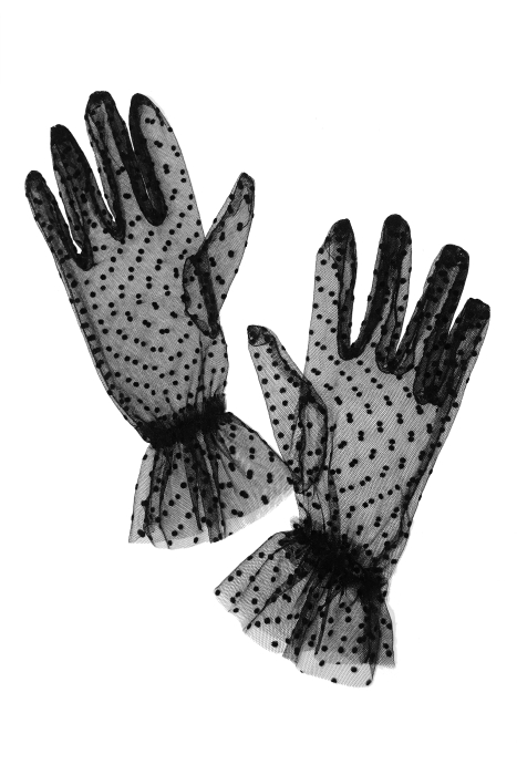 Перчатки "фатин", черные, горошек