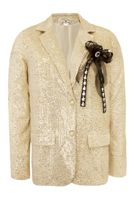 Пиджак - жакет "Юнис" бежевый, золотистые пайетки