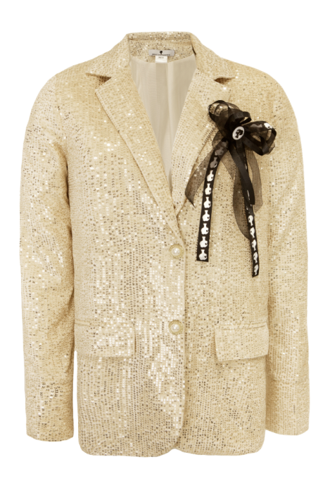 Пиджак - жакет "Юнис" бежевый, золотистые пайетки