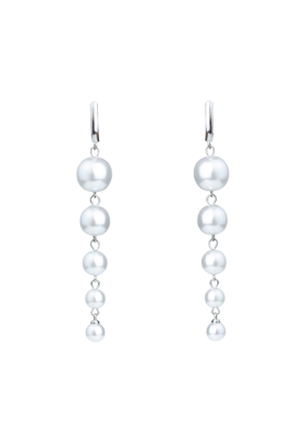 Серьги "Пирамидка" белый жемчуг, серебристая фурнитура