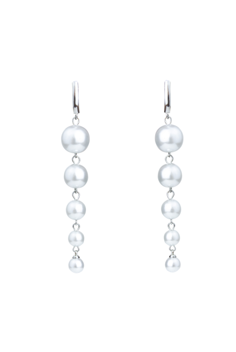 Серьги "Пирамидка" белый жемчуг, серебристая фурнитура