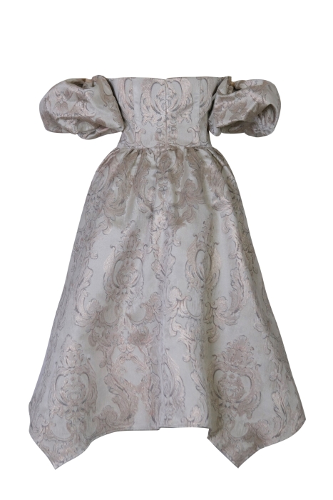 Платье "Версаль" молочное с золотистым, атлас, вышивка, вензеля, миди
