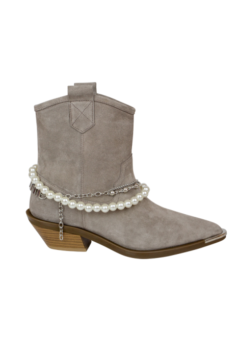 Ботинки-казаки "Бохо", серо-бежевые, какао, нюдовые, натуральная замша, с обвесом на выбор