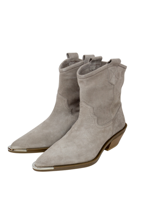 Ботинки-казаки "Бохо", серо-бежевые, какао, нюдовые, натуральная замша, с обвесом на выбор