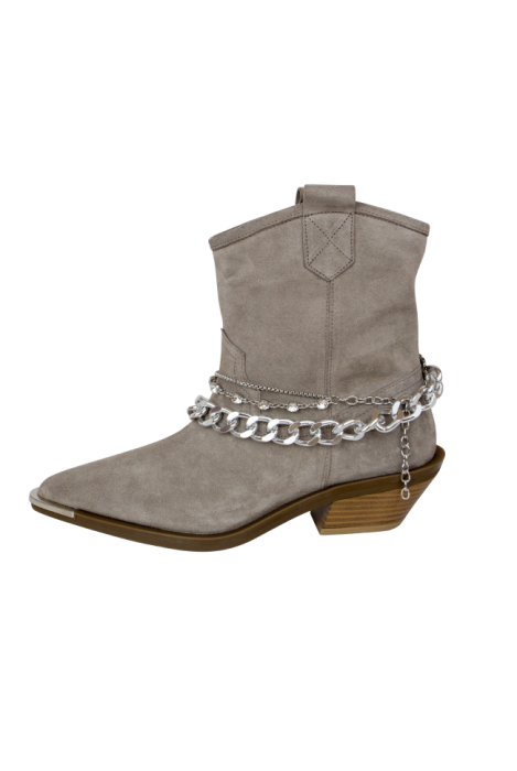 Ботинки-казаки "Бохо", серо-бежевые, какао, нюдовые, натуральная замша, с обвесом на выбор