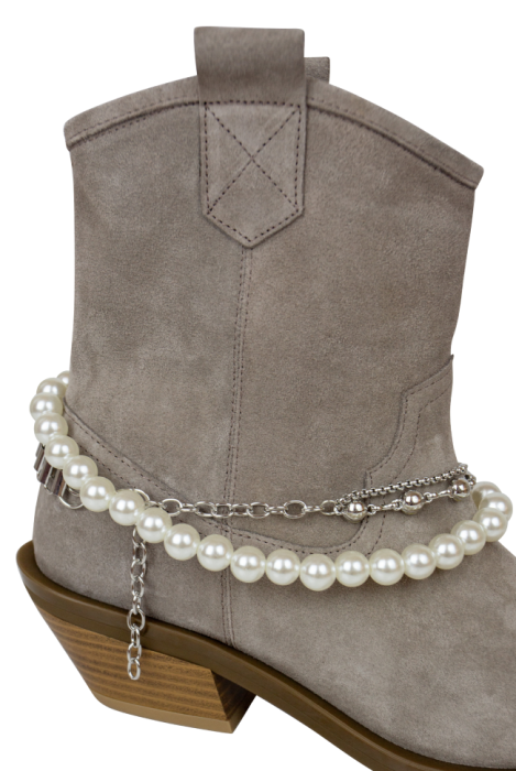 Ботинки-казаки "Бохо", серо-бежевые, какао, нюдовые, натуральная замша, с обвесом на выбор