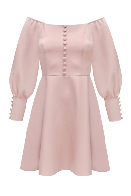 Платье "Андрия" пудровое  (нежно-розовое), декорированное пуговицами, мини