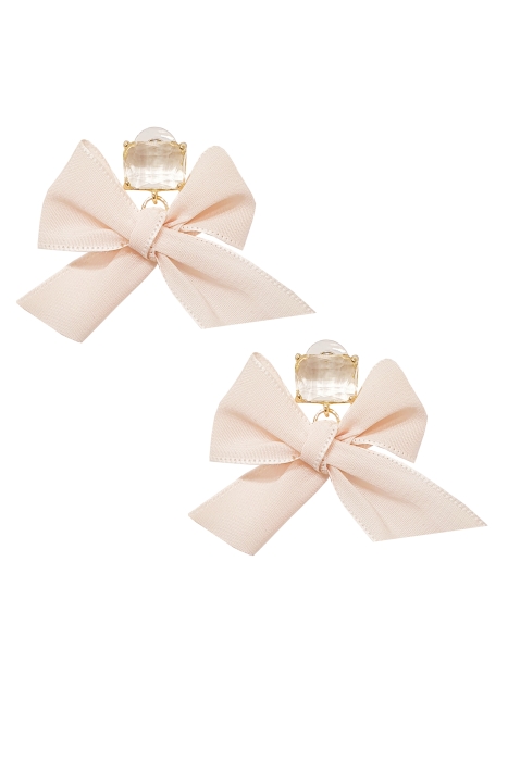 Серьги "Бантики" молочные, декорированы стеклярусом, золотистые