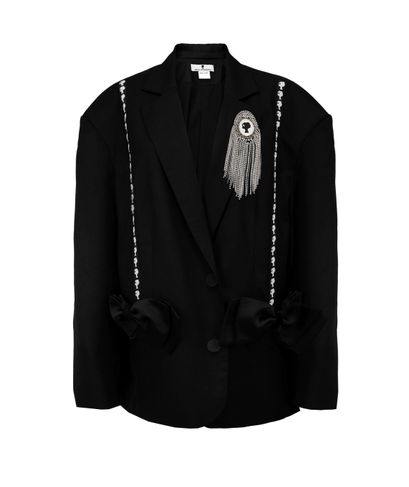 Пиджак - жакет "Адажио" черный + Брошь "ЛОГО" со стразами
