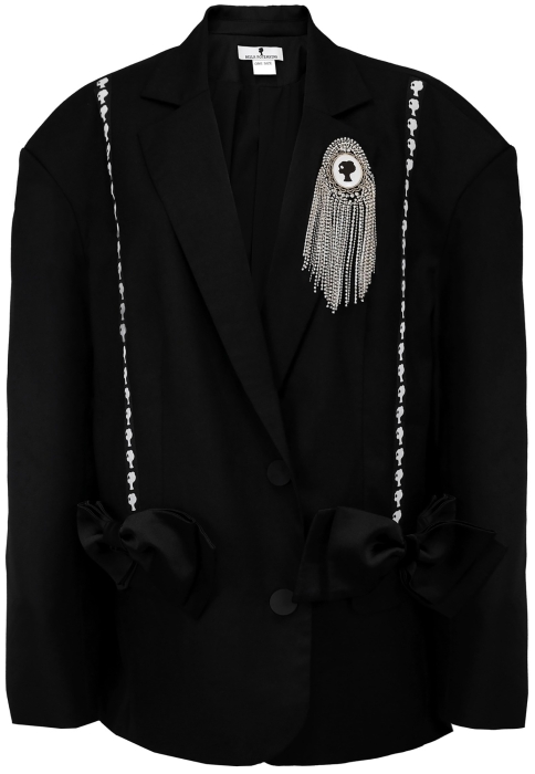 Пиджак - жакет "Адажио" черный + Брошь "ЛОГО" со стразами