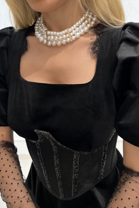 Чокер - колье жемчуг белый, 3 нити с золотистыми перемычками