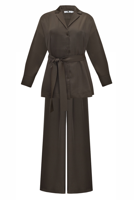 Костюм - пижама "Пикассо" шоколадный, брючный, эко-шелк