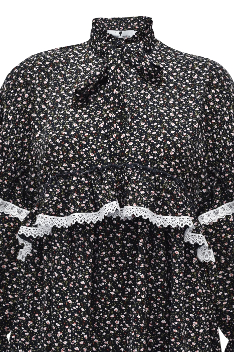 Платье "Виллетт" черное, цветочный принт, с кружевом