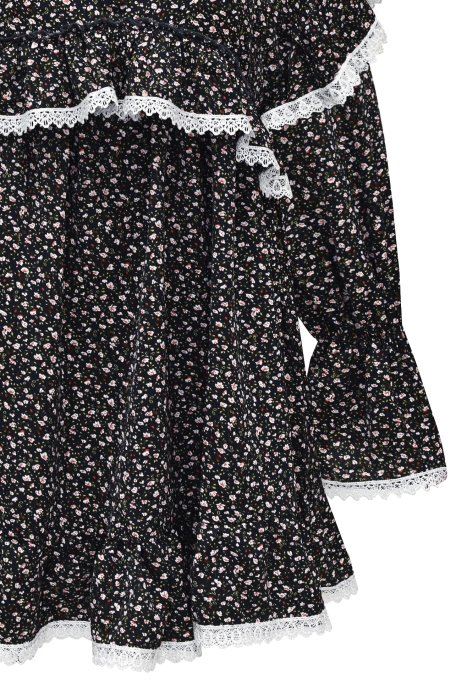 Платье "Виллетт" черное, цветочный принт, с кружевом