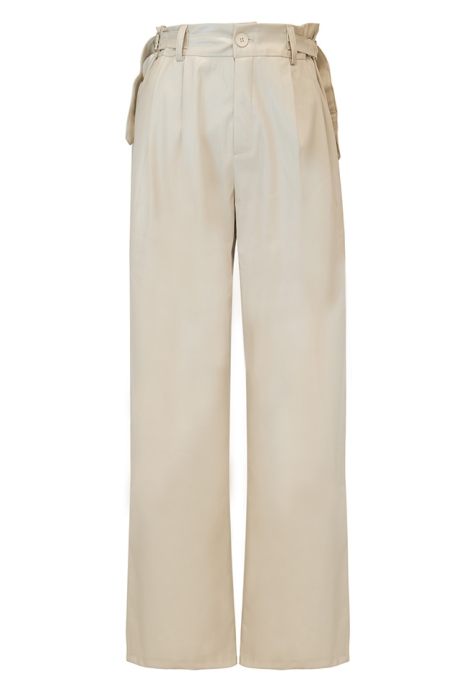 Брюки "Самуэль" бежевые, эко-кожа, палаццо, с карманами