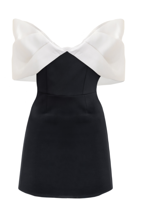 Платье "Шантэль" черное, мини, декорировано белым бантом