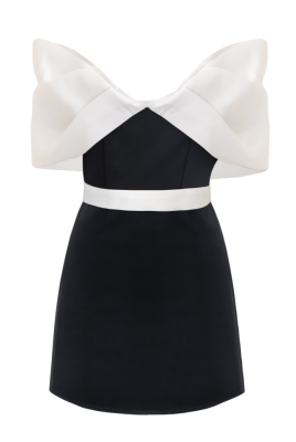 Платье "Шантэль" черное, мини, декорировано белым бантом