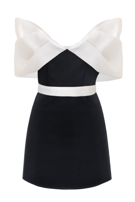 Платье "Шантэль" черное, мини, декорировано белым бантом
