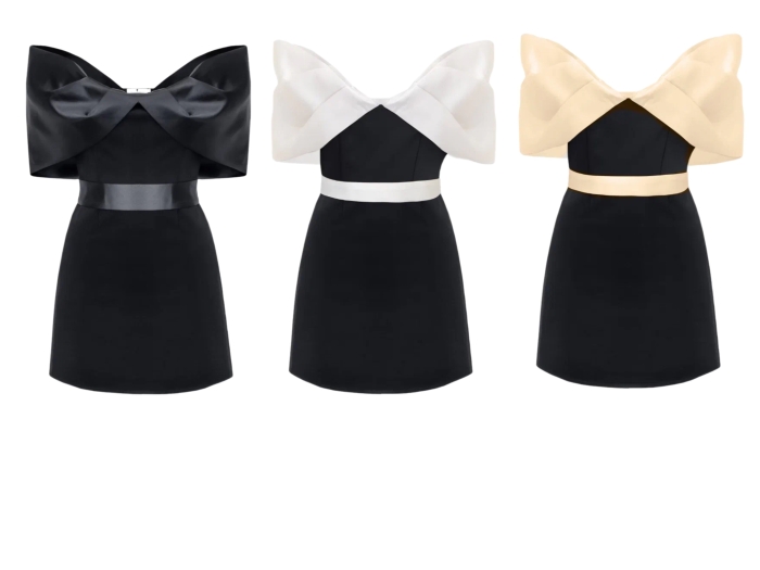 Платье "Шантэль" черное, мини, декорировано белым бантом