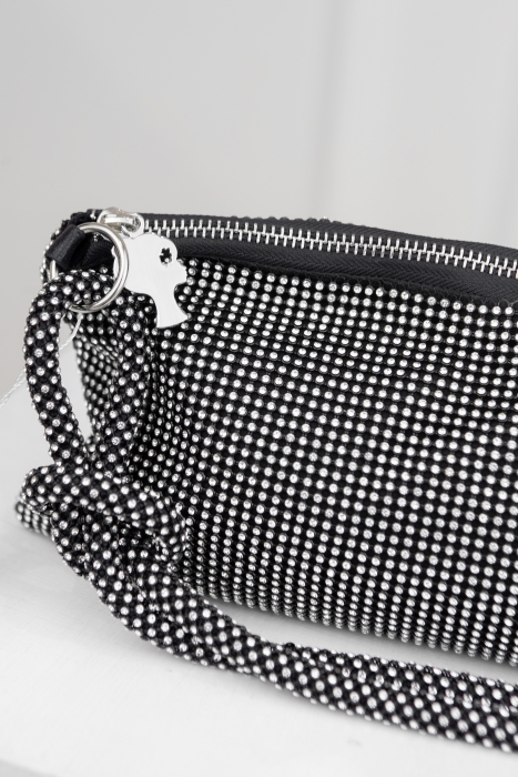 Сумка серебристая, мелкие стразы, узелки на ручке