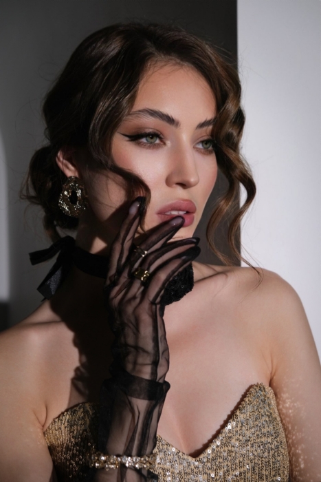 Перчатки "фатин" черные, длинные