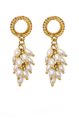 Серьги "Лоза" золотистые, с жемчугом