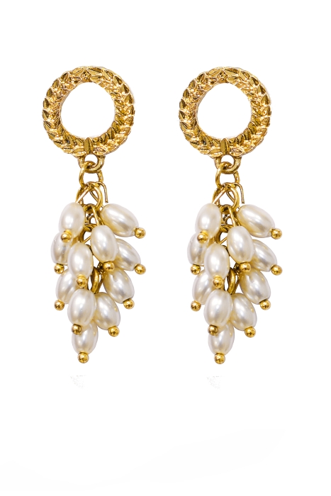 Серьги "Лоза" золотистые, с жемчугом
