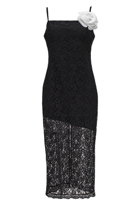 Платье "Лорэн" черное, кружево, миди + брошь "Камелия"