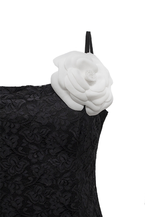 Платье "Лорэн" черное, кружево, миди + брошь "Камелия"