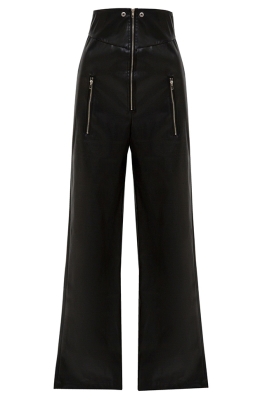 Брюки "Уильям" черные, эко-кожа, палаццо, на молнии