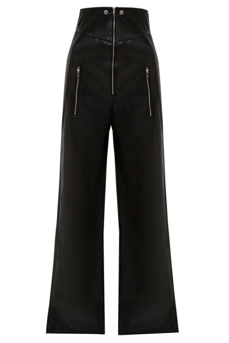 Брюки "Уильям" черные, эко-кожа, палаццо, на молнии