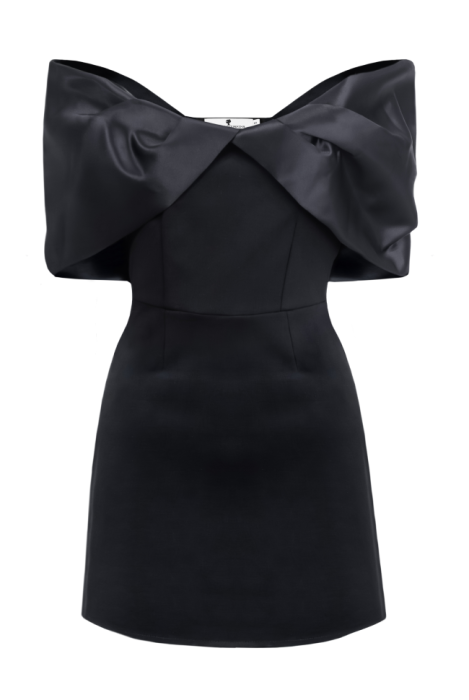 Платье "Шантэль" черное, мини, декорировано черным бантом