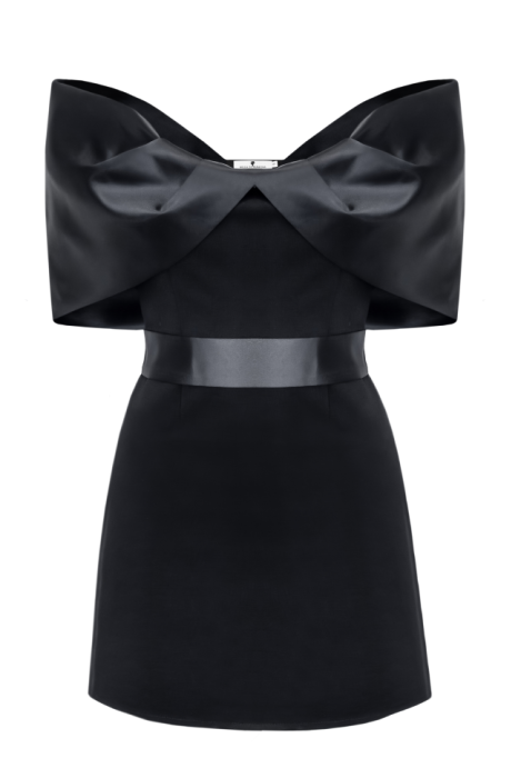 Платье "Шантэль" черное, мини, декорировано черным бантом