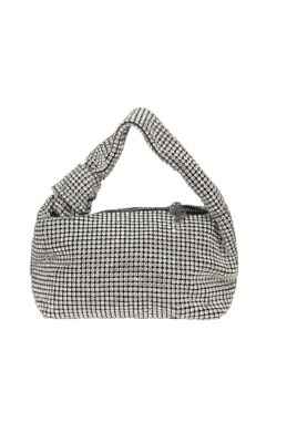 Сумка серебристая, крупные стразы, с узелком