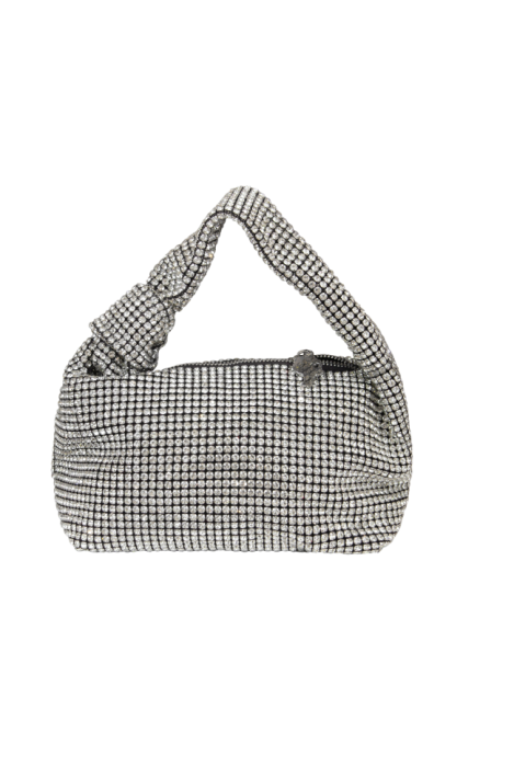 Сумка серебристая, крупные стразы, с узелком