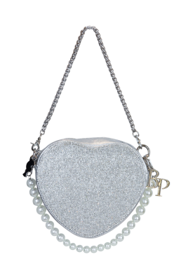 Сумка "Сердце" серебристая, эко-кожа со стразами