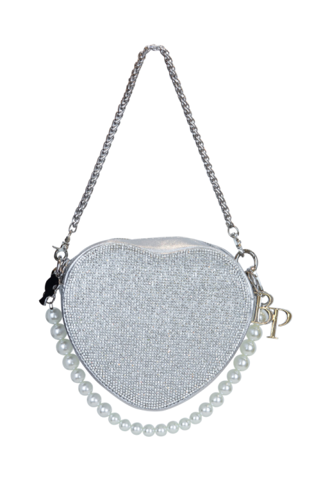 Сумка "Сердце" серебристая, эко-кожа со стразами