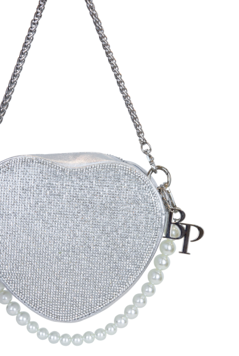 Сумка "Сердце" серебристая, эко-кожа со стразами