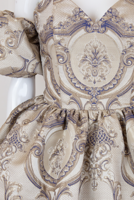 Платье "Версаль" золотое с синим, жаккард мини