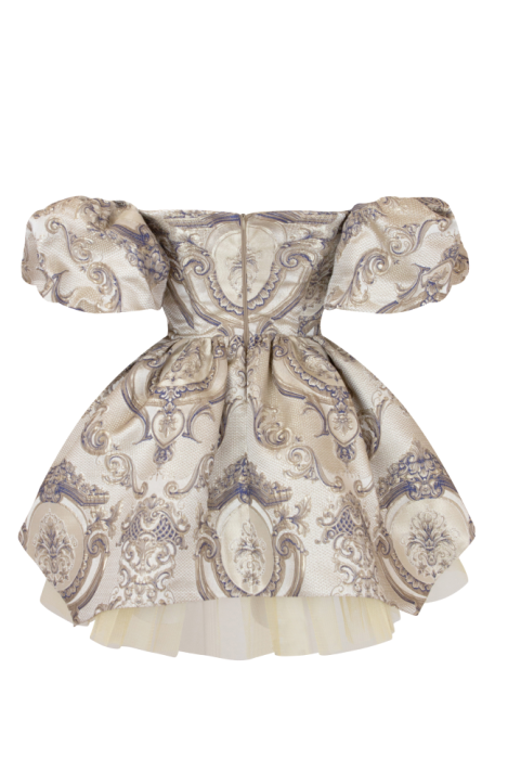 Платье "Версаль" золотое с синим, жаккард мини